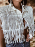 Fringe White Denim Jacket, Rhinestone Fringe Vest, Western Diamond Fringe Jacket, Country Girl Cowgirl Jacket, Barn Wedding Bridal Outfit