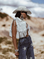 Fringe White Denim Jacket, Rhinestone Fringe Vest, Western Diamond Fringe Jacket, Country Girl Cowgirl Jacket, Barn Wedding Bridal Outfit