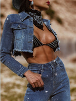 Western Glam Denim Rhinestone Cowgirl Pants and Jacket Set, Diamond Top and Pants Set, Bachelorette Outfit, Bling Cowboy Outfit