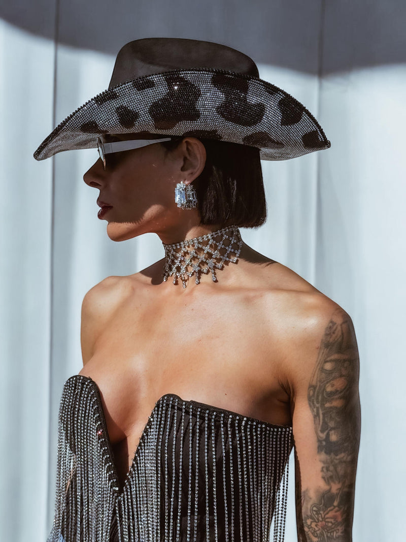 Black Rhinestone Cow Diamond Cowboy Hat, Western Glam Cowboy Hat,Diamond Embellished Festival Hat,Shiny Cowgirl Hat,Diamond Bachelorette Hat
