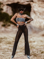 Mesh Diamond Bell Bottom Pants, Rhinestone Cowgirl Pants Crystal Bell Bottom, Festival Pants for Disco Costumes, Cowgirl Cowboy Pants Outfit