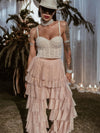 Nude Bridal Tulle Pants, Layered Tutu Pants, Fringe Festival Cowgirl Pants, Country Rave Western Hippie70 Costume Pants, Ruffle Pants