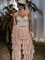 Nude Bridal Tulle Pants, Layered Tutu Pants, Fringe Festival Cowgirl Pants, Country Rave Western Hippie70 Costume Pants, Ruffle Pants
