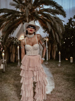 Nude Bridal Tulle Pants, Layered Tutu Pants, Fringe Festival Cowgirl Pants, Country Rave Western Hippie70 Costume Pants, Ruffle Pants