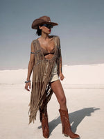 Brown Fringe Macrame Vest, Cowgirl Fringe Jacket, Western Fringe Vest, Country Girl Cowgirl Vest, Barn Wedding Bridal Outfit