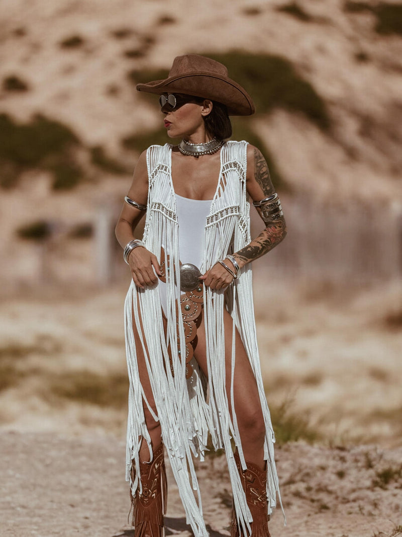 White Fringe Macrame Vest, Cowgirl Bridal Fringe Jacket, Western Fringe Vest, Country Girl Cowgirl Vest, Barn Wedding Bridal Outfit