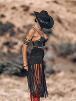 Black Faux Suede Fringe Western Shorts, Chaps Long Fringe Shorts, Festival Shorts, Country Western Cowgirl Outfit, Cowboy Fringe Shorts
