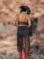 Black Faux Suede Fringe Western Shorts, Chaps Long Fringe Shorts, Festival Shorts, Country Western Cowgirl Outfit, Cowboy Fringe Shorts