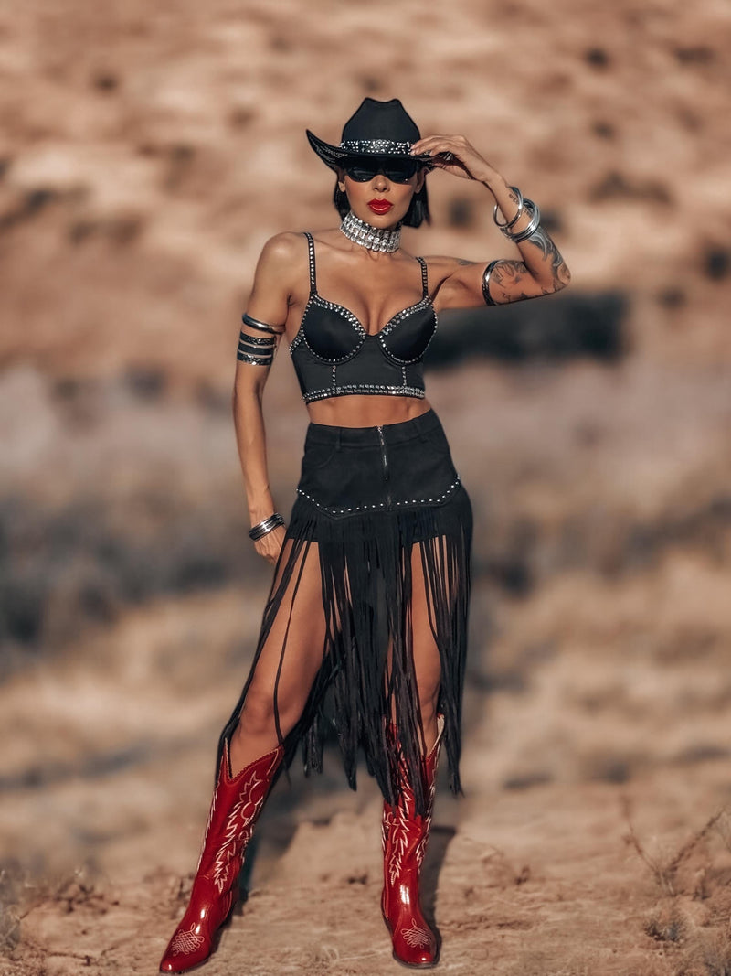 Silver Studded Western Bustier Top, Cowgirl Outfit Festival Top, Bachelorette Party Fit, Space Cowboy Costume Western Glam Top