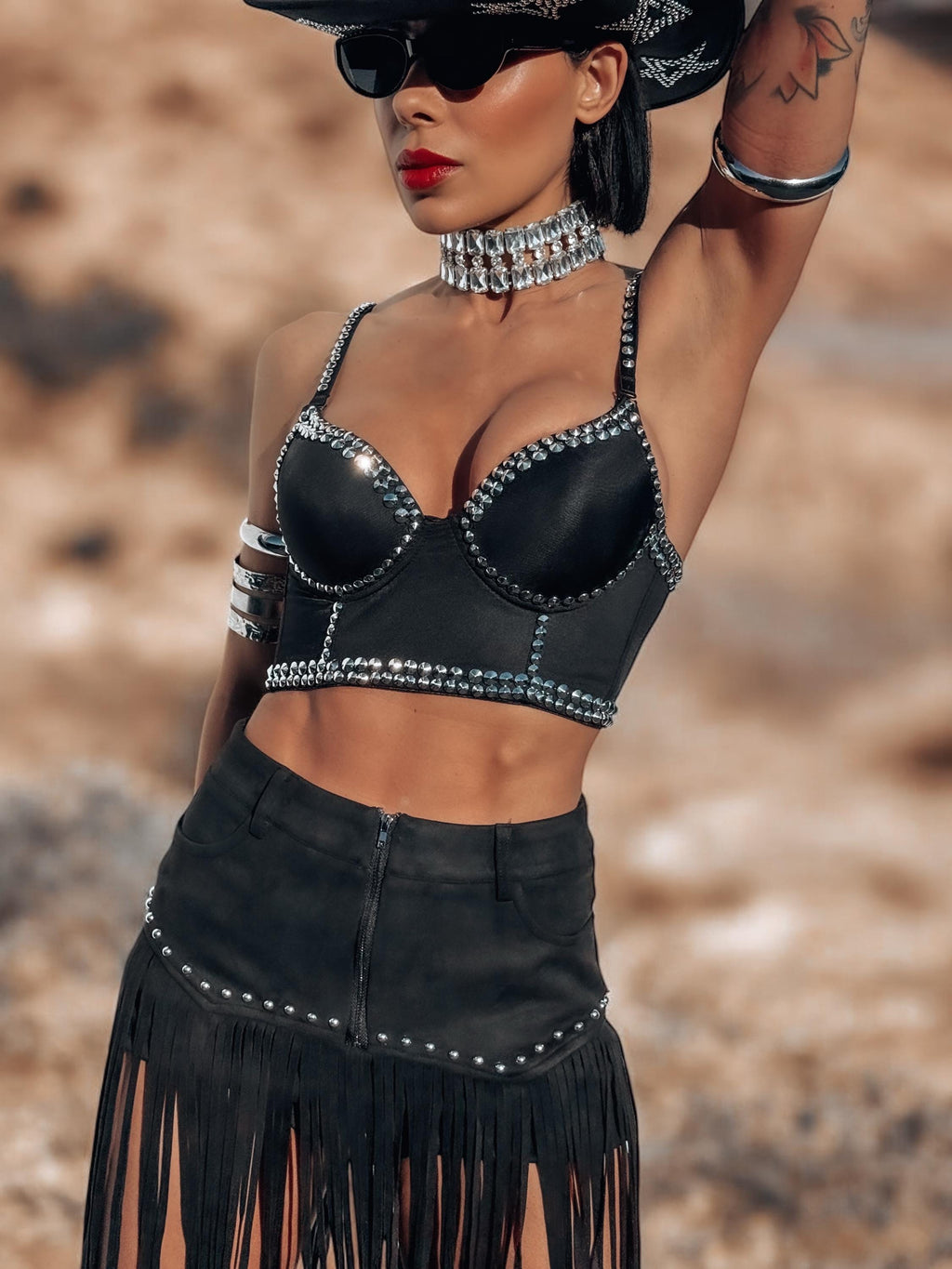 Silver Studded Western Bustier Top, Cowgirl Outfit Festival Top, Bachelorette Party Fit, Space Cowboy Costume Western Glam Top