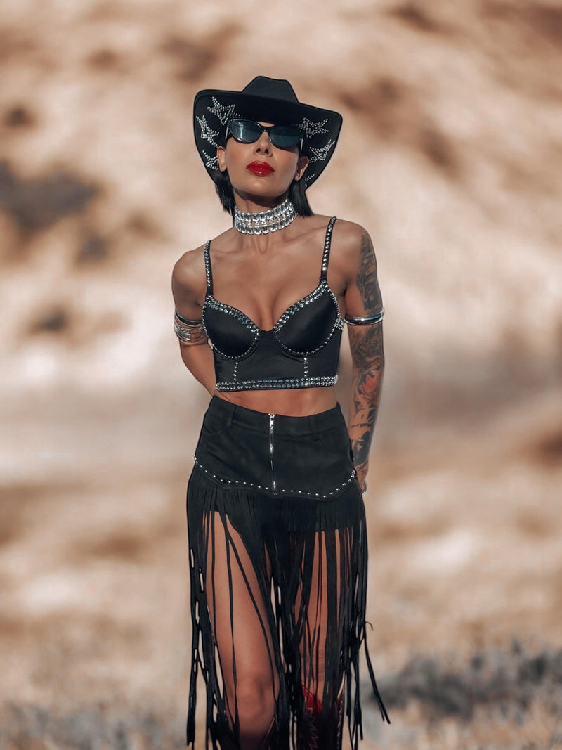 Silver Studded Western Bustier Top, Cowgirl Outfit Festival Top, Bachelorette Party Fit, Space Cowboy Costume Western Glam Top
