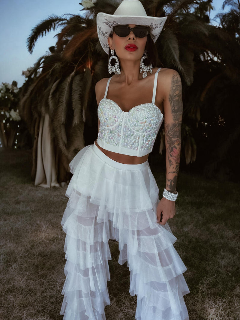 White Diamond Western Corset, White Cowgirl Bustier Top, Diamond Bachelorette Party Outfit, Space Cowboy Costume, White Bridal Top