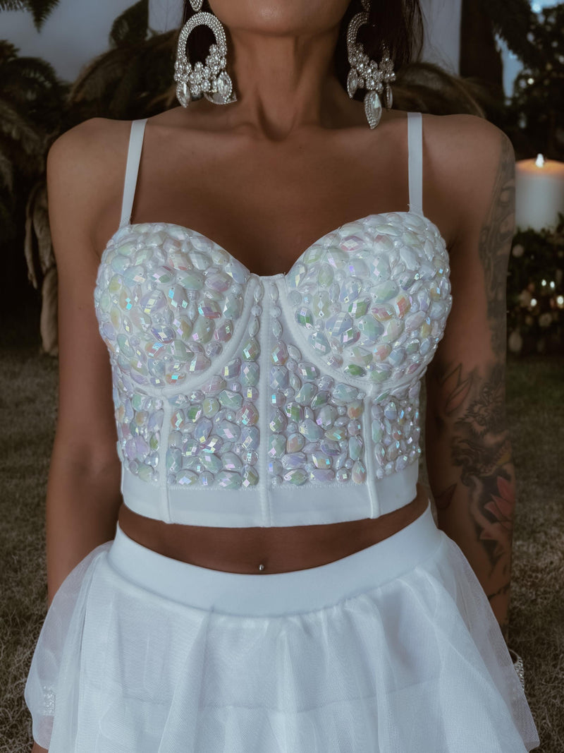 White Diamond Western Corset, White Cowgirl Bustier Top, Diamond Bachelorette Party Outfit, Space Cowboy Costume, White Bridal Top