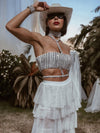 White Diamond Bridal Top, Rhinestone Festival Choker White Top, White Cowgirl Outfit Top, Disco Bachelorette Party Outfit Space Cowboy