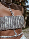 White Diamond Bridal Top, Rhinestone Festival Choker White Top, White Cowgirl Outfit Top, Disco Bachelorette Party Outfit Space Cowboy