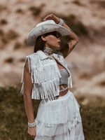 Fringe White Denim Jacket, Rhinestone Fringe Vest, Western Diamond Fringe Jacket, Country Girl Cowgirl Jacket, Barn Wedding Bridal Outfit