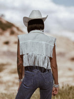 Fringe White Denim Jacket, Rhinestone Fringe Vest, Western Diamond Fringe Jacket, Country Girl Cowgirl Jacket, Barn Wedding Bridal Outfit
