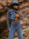 Western Glam Denim Rhinestone Cowgirl Pants and Jacket Set, Diamond Top and Pants Set, Bachelorette Outfit, Bling Cowboy Outfit