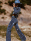 Western Glam Denim Rhinestone Cowgirl Pants and Jacket Set, Diamond Top and Pants Set, Bachelorette Outfit, Bling Cowboy Outfit