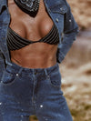 Western Glam Denim Rhinestone Cowgirl Pants and Jacket Set, Diamond Top and Pants Set, Bachelorette Outfit, Bling Cowboy Outfit