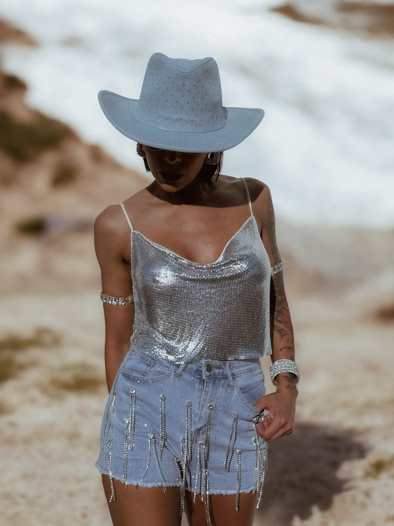 Rhinestone Fringe Western Festival Shorts, Fringe Cowgirl Denim Shorts, Diamond Tassel Shorts, Denim Cowboy Costume
