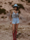 Rhinestone Fringe Western Festival Shorts, Fringe Cowgirl Denim Shorts, Diamond Tassel Shorts, Denim Cowboy Costume