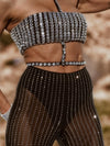 Mesh Diamond Bell Bottom Pants, Rhinestone Cowgirl Pants Crystal Bell Bottom, Festival Pants for Disco Costumes, Cowgirl Cowboy Pants Outfit