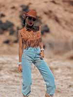 Fringe Brown Denim Jacket, Rhinestone Fringe Vest, Western Diamond Fringe Jacket, Country Girl Cowgirl Jacket, Barn Wedding Bridal Outfit