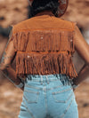 Fringe Brown Denim Jacket, Rhinestone Fringe Vest, Western Diamond Fringe Jacket, Country Girl Cowgirl Jacket, Barn Wedding Bridal Outfit