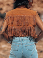 Fringe Brown Denim Jacket, Rhinestone Fringe Vest, Western Diamond Fringe Jacket, Country Girl Cowgirl Jacket, Barn Wedding Bridal Outfit
