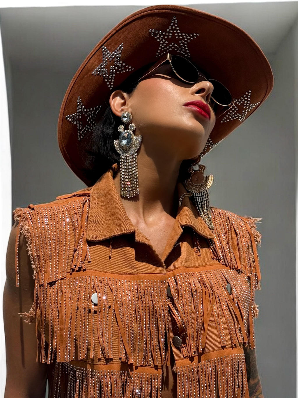 Brown Silver Star Studded Cowboy Hat, Western Glam Cowboy Hat, Silver Embellished Festival Hat, Bling Shiny Cowgirl Hat, Bachelorette Hat