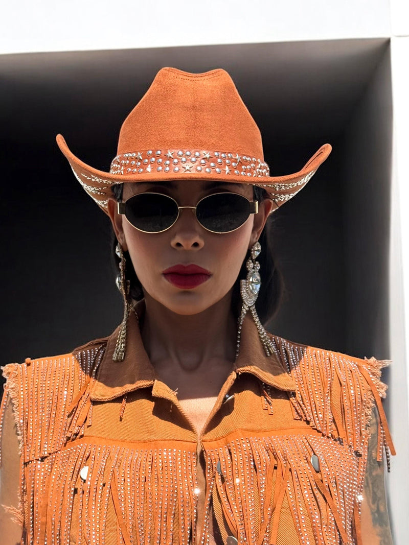 Brown Silver Star Studded Cowboy Hat, Western Glam Cowboy Hat, Silver Embellished Festival Hat, Bling Shiny Cowgirl Hat, Bachelorette Hat