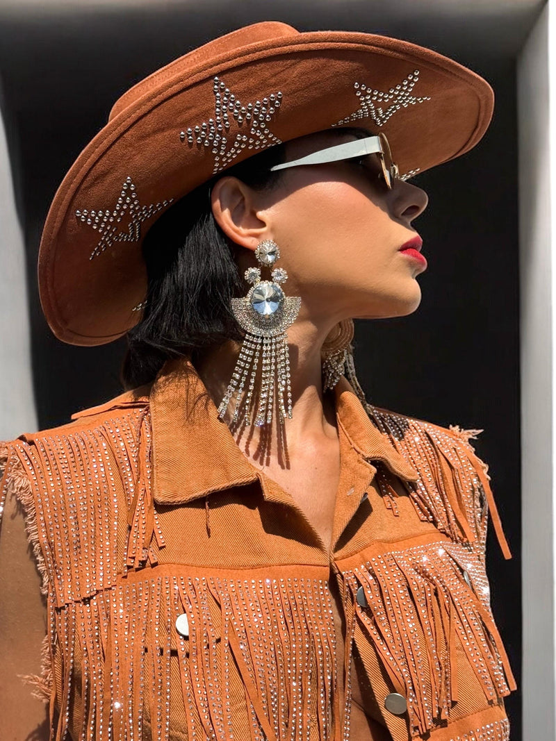 Brown Silver Star Studded Cowboy Hat, Western Glam Cowboy Hat, Silver Embellished Festival Hat, Bling Shiny Cowgirl Hat, Bachelorette Hat