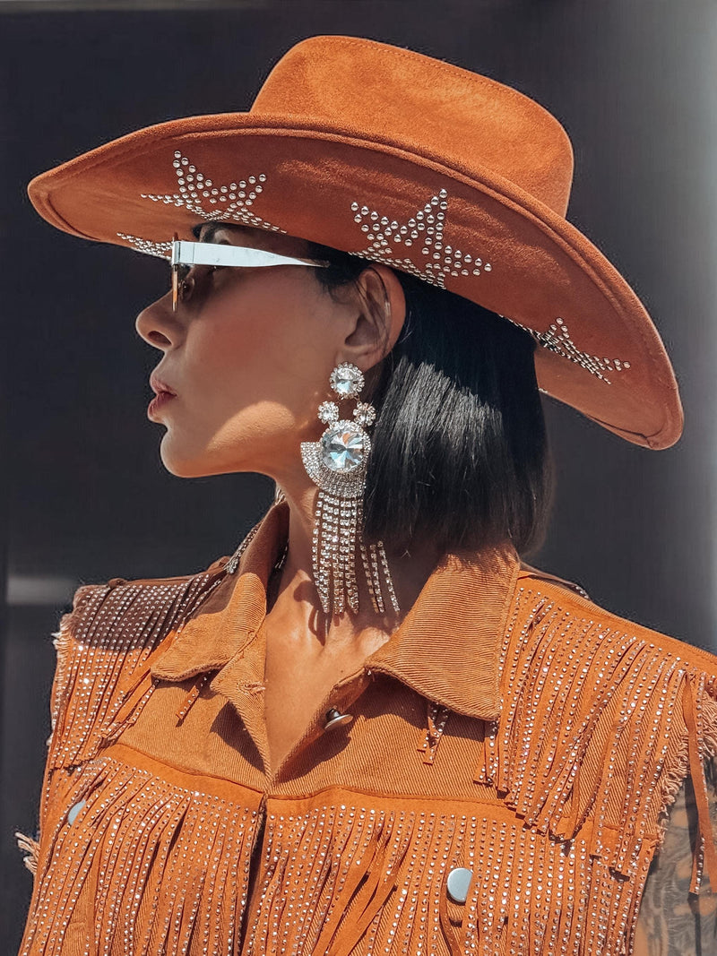 Brown Silver Star Studded Cowboy Hat, Western Glam Cowboy Hat, Silver Embellished Festival Hat, Bling Shiny Cowgirl Hat, Bachelorette Hat