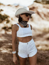 Western White Denim Rhinestone Cowgirl Festival Shorts and Bustier Set, Diamond Top and Shorts Set, Bachelorette Outfit, Space Cowboy Outfit