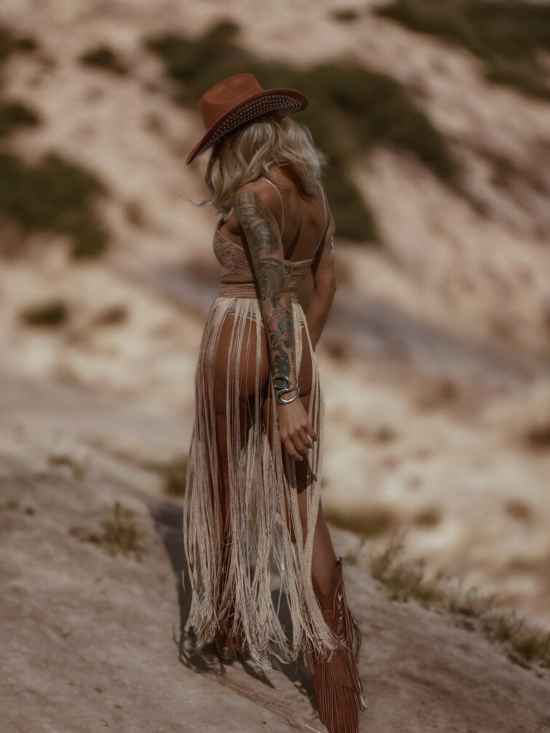 Brown Fringe Goddess Festival Bodysuit, Fringe Cowgirl Outfit, Festival Country Girl Outfit, Bachelorette Party Outfit, Cowboy Tour Outfit
