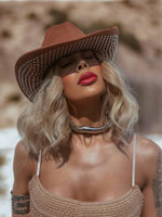 Brown Faux Suede Studded Cowboy Hat, Western Glam Cowboy Hat, Silver Embellished Festival Hat, Bling Shiny Cowgirl Hat, Bachelorette Hat
