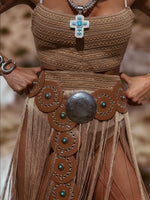 Boho Cowgirl Faux Leather Belt, Vintage Inspired Bohemian Disc Belt, Cowboy Waist Belt, Country Girl Studded Belt
