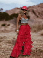 Red Tulle Pants, Layered Tutu Pants, Fringe Festival Dance Pants, Country Rave Western Hippie70 Fashion Flamenco Costume Pants, Ruffle Pants