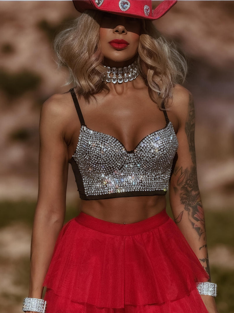 Rhinestone Embellished Western Top, Silver Cowgirl Outfit,Diamond Top Bachelorette Party Outfit Space Cowboy Costume Outfit Country Bride