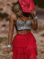 Rhinestone Embellished Western Top, Silver Cowgirl Outfit,Diamond Top Bachelorette Party Outfit Space Cowboy Costume Outfit Country Bride