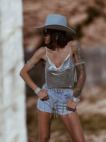 Rhinestone Fringe Western Festival Shorts, Fringe Cowgirl Denim Shorts, Diamond Tassel Shorts, Denim Cowboy Costume