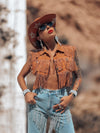 Fringe Brown Denim Jacket, Rhinestone Fringe Vest, Western Diamond Fringe Jacket, Country Girl Cowgirl Jacket, Barn Wedding Bridal Outfit