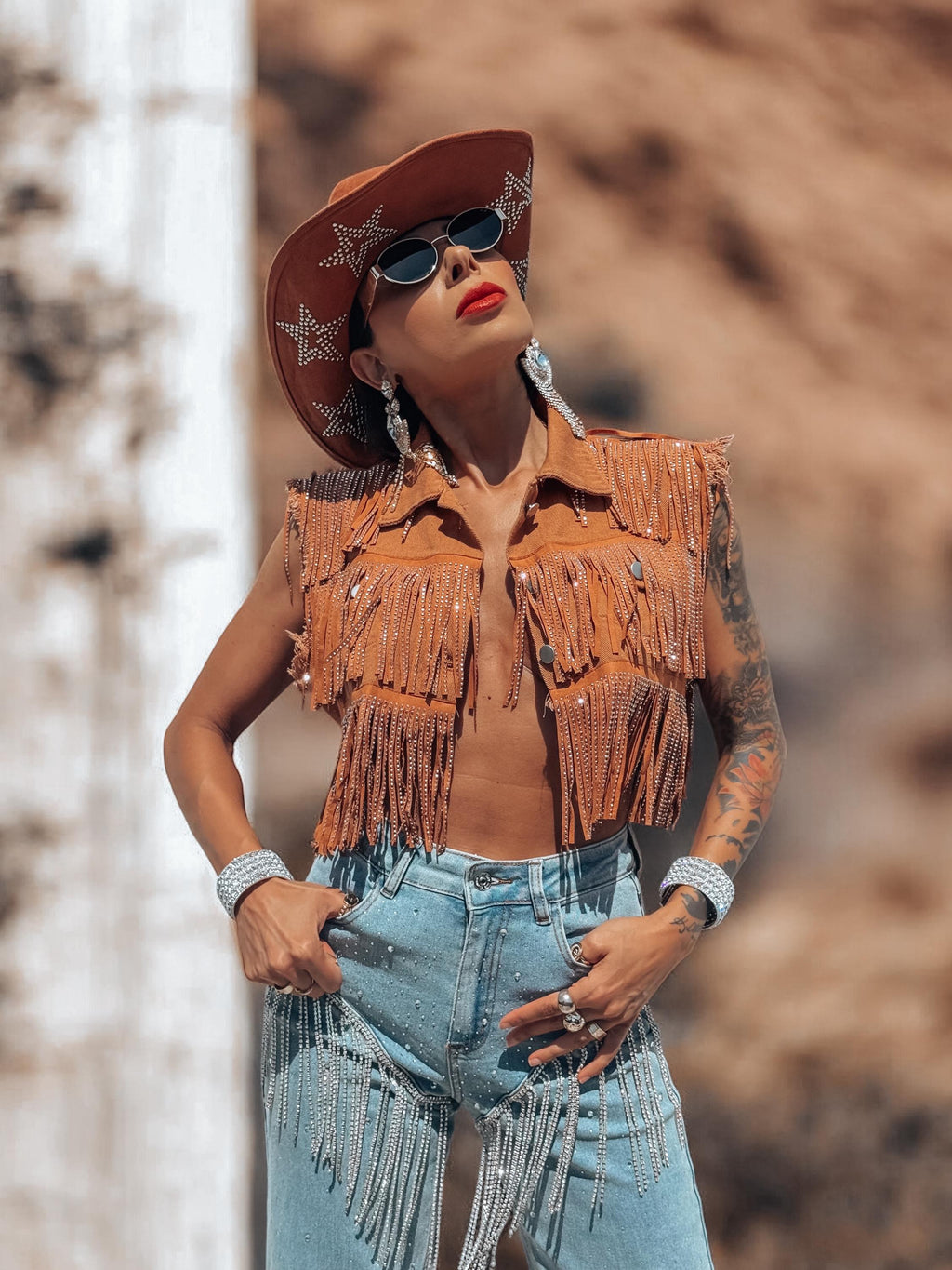 Fringe Brown Denim Jacket, Rhinestone Fringe Vest, Western Diamond Fringe Jacket, Country Girl Cowgirl Jacket, Barn Wedding Bridal Outfit