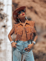 Fringe Brown Denim Jacket, Rhinestone Fringe Vest, Western Diamond Fringe Jacket, Country Girl Cowgirl Jacket, Barn Wedding Bridal Outfit