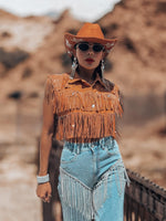 Fringe Brown Denim Jacket, Rhinestone Fringe Vest, Western Diamond Fringe Jacket, Country Girl Cowgirl Jacket, Barn Wedding Bridal Outfit