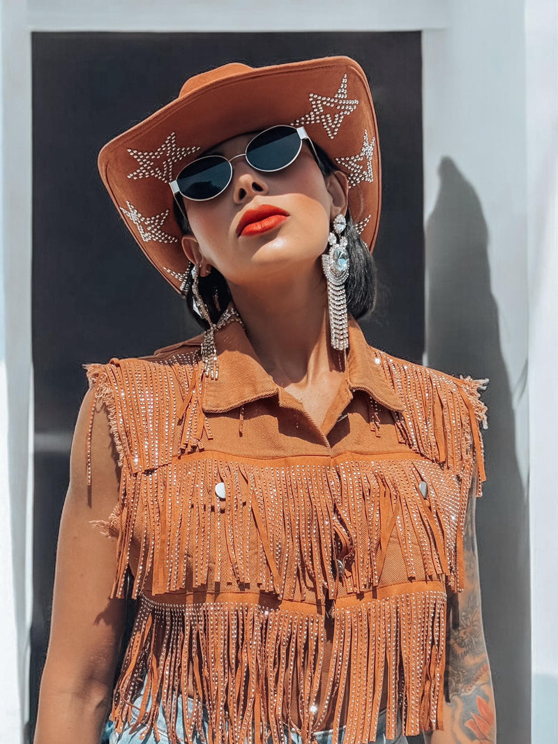 Brown Silver Star Studded Cowboy Hat, Western Glam Cowboy Hat, Silver Embellished Festival Hat, Bling Shiny Cowgirl Hat, Bachelorette Hat