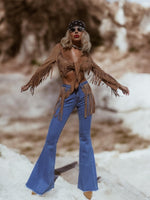 Western Bell Bottom Fringe Jeans, Faux Suede Fringe Chaps Denim Pants, Festival Chaps, Country Western Cowgirl Denim, Chaps Bellbottoms