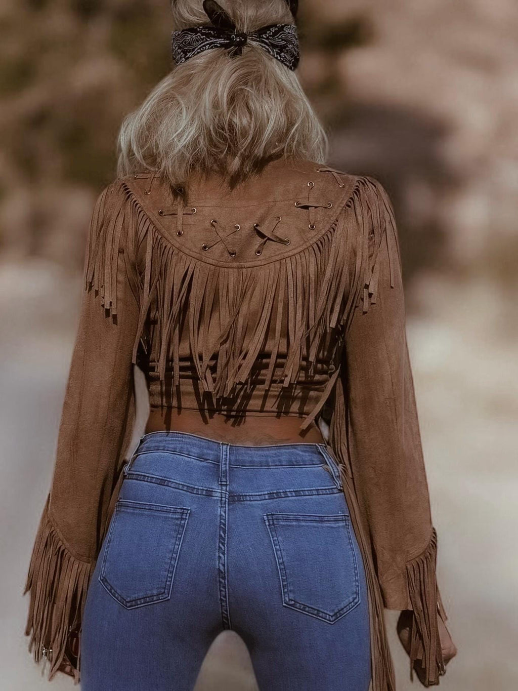Bohemian Faux Suede Fringe Jacket, Front Tie Fringe Suede Kimono Jacket, Western Suede Fringe Jacket, Country Girl Cowgirl Jacket