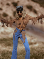 Bohemian Faux Suede Fringe Jacket, Front Tie Fringe Suede Kimono Jacket, Western Suede Fringe Jacket, Country Girl Cowgirl Jacket